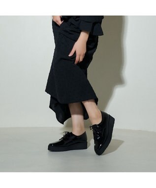 MODE ET JACOMO <carino>【レイン対応】レースアッププラットフォーム ブラックエナメル