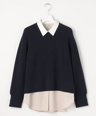 ANY SIS ニットレイヤード シャツ ツインセット ネイビー×グレージュ