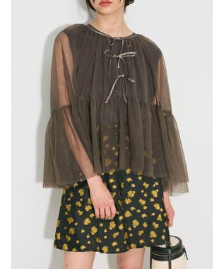 Green Parks リボンチュールデザインブラウス Khaki