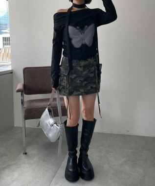 WEGO ストール付きバタフライオフショルトップス ブラック