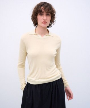 ATON SILK BLENDED CIRCULAR RIB | クルー＆ポロレイヤードプルオーバー