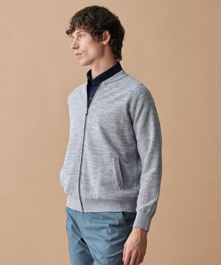 JOSEPH ABBOUD 【イタリア糸×エコ素材・通気性・軽量】スラブギマ×和紙 ニット ブルゾン ブルー系