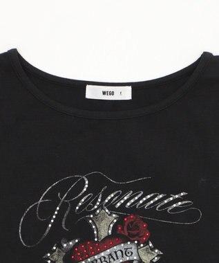 WEGO ラインストーンハートグラフィックちびT ブラック