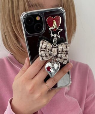 WEGO ツイードリボンハートキーホルダー