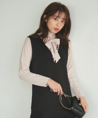 Feroux 【2WAY・洗える】リボンタイシアータートル カットソー ピンク系