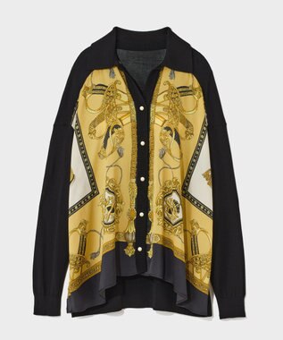 GRACE CONTINENTAL スカーフコンビカーディガン ブラック