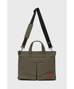 DAKS 軽量ナイロン×牛革 ハウスチェックディテール ブリーフケース パールグリーン