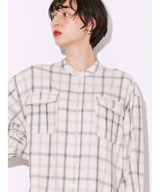 AMERICAN HOLIC イージーケアＷポケットシャツワンピース Check Ivory