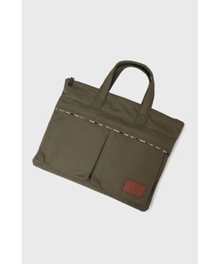 DAKS 軽量ナイロン×牛革 ハウスチェックディテール ブリーフケース パールグリーン