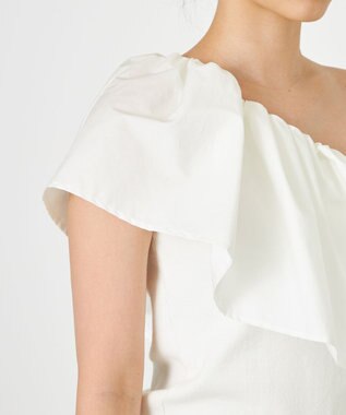 NAVE 【Nave・洗える/撥水/ストレッチ素材】ライトタフタ ワンショルダーブラウス ホワイト系