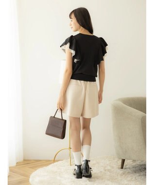 earth music&ecology レースドッキングフリルニットプルオーバー Black