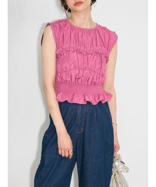 Green Parks シャーリングデザインコルセット風ブラウス Pink