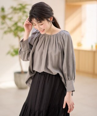 ANY 【手洗い可能】ヨーロピアンリネンギャザーブラウス モカ