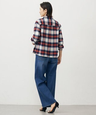 J.PRESS LADIES コットン起毛タータンチェック ショート丈 シャツ ブラウス オフ×ネイビー×レッドチェック系
