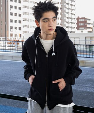 WEGO 【ユニセックス着用ITEM/裏起毛/SMLサイズ展開】リラックスフィットバックロゴジップパーカー ブラック