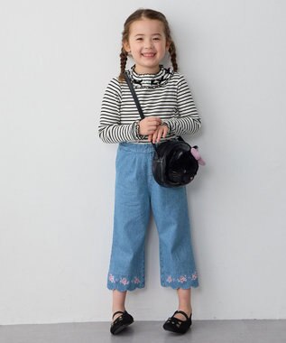 ANY KIDS 襟リボンカットソー ブラック×オフホワイト（ボーダー）