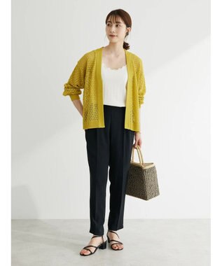 Green Parks 洗えるすかし編みニットカーディガン Yellow