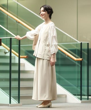 Green Parks イージーケア袖タックブラウス White