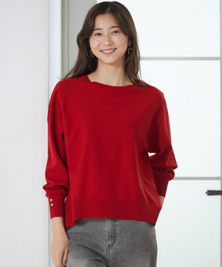 ANY SIS 【CICA加工・選べる9色展開】クルーネックバックスリット ニット 赤