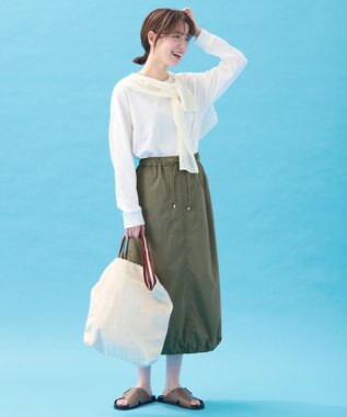 ANY L 【ウエストゴム】撥水ナイロンベイカースカート カーキ