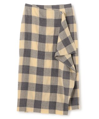 BEIGE， HOBBS / フェイクレザーポケットウールチェックラップスカート L.Mustard ×Md Gray