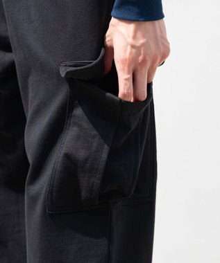 WEGO 【ユニセックス着用ITEM/ウエストゴム/MLサイズ展開】ワイドスウェットカーゴパンツ ブラック