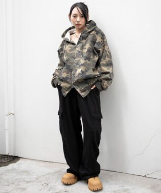 WEGO 【ユニセックス着用ITEM/ウエストゴム/MLサイズ展開】ワイドスウェットカーゴパンツ ブラック