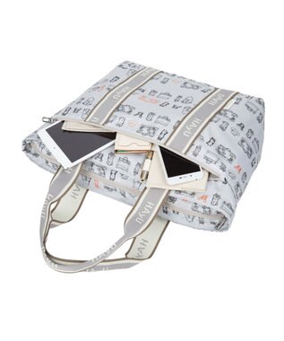 ACE BAGS & LUGGAGE 【雑誌掲載】 HAyU × ace.  フォールディング 折り畳みトートバッグ 猫柄 22L 17861 ライトベージュ柄