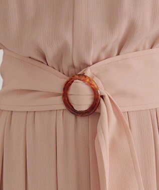 Tiaclasse 【洗える】花びらスリーブベルト付きワンピース ピンク