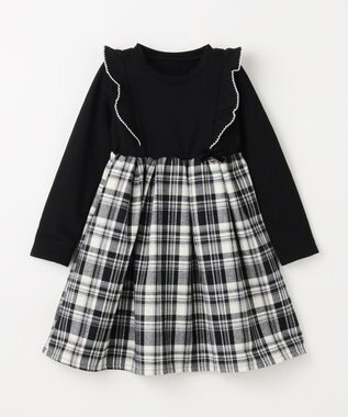 ANY KIDS チェック柄 ドッキング ワンピース ブラック×チェック