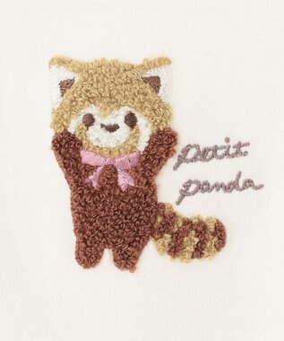 ANY KIDS オーガビッツアニマルサガラ刺繍Ｔシャツ オフホワイト×レッサーパンダ