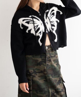 WEGO バタフライWジップシャギーパーカー ブラック