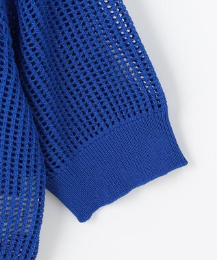 組曲 L 【前後着用可】メッシュ5分袖ニット カーディガン ウルトラマリンブルー系