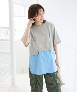 Green Parks 裾タックミニ裏毛シャツドッキングチュニック Gray