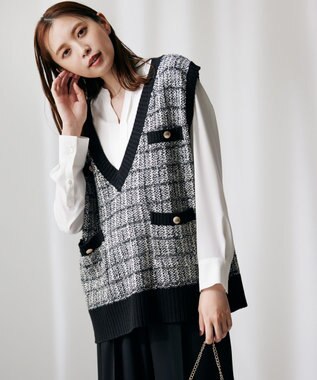 ANY L 【洗濯機可】ツイーディベスト ブラック