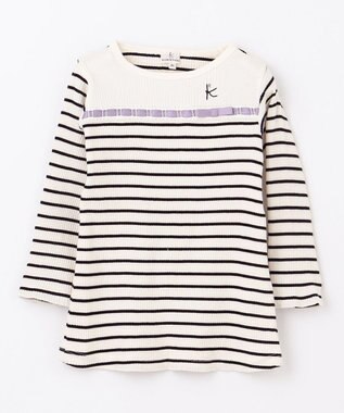 組曲 KIDS 【80-100㎝】レースボーダー トップス ブラック系1