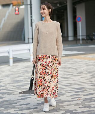 自由区 【XSサイズ～/洗える】リネンミドルゲージボートネック ニット ベージュ系