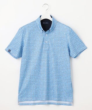 23区GOLF 【MEN】【UVケア/吸水速乾】ギンガムチェックロゴ 半袖ポロシャツ スカイブルー系3