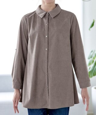 Tiaclasse L 【洗える】コーデュロイシャツチュニックブラウス モカ
