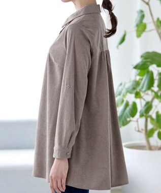 Tiaclasse L 【洗える】コーデュロイシャツチュニックブラウス モカ
