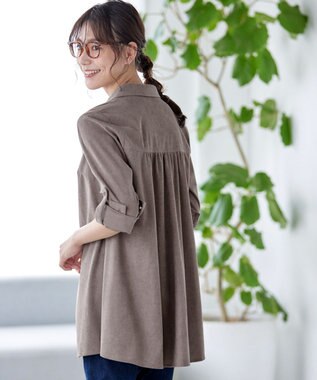 Tiaclasse L 【洗える】コーデュロイシャツチュニックブラウス モカ
