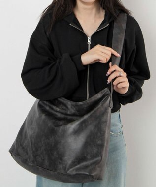 WEGO 【ユニセックス着用ITEM】レザータッチBIGショルダー グレー