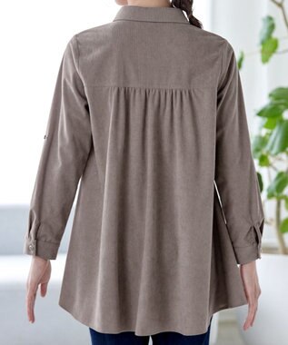 Tiaclasse L 【洗える】コーデュロイシャツチュニックブラウス モカ