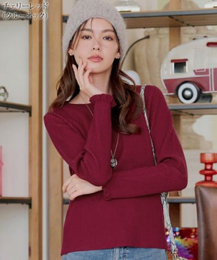 Tiaclasse 【安田美沙子さん着用・選べる2type・洗える】 フリルニットトップス クルーネック：チェリーレッド