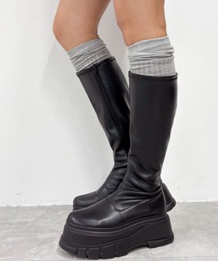 WEGO 切替リブニーハイソックス グレー