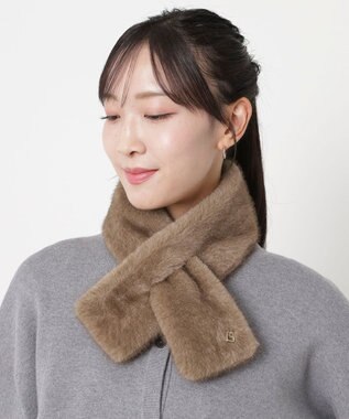 MOONBAT FURLA（フルラ）差し込みファーティペット マフラー アーチロゴ フェイクファー ブラウン