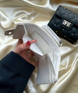 WEGO スタッズキルティングフラップウォレット ホワイト