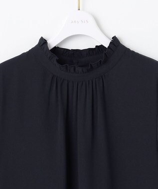 ANY SIS 【洗える】フリルネックスタンド ブラウス ネイビー