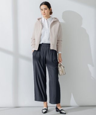 組曲 【洗える】ギャザーライトデシン パンツ ロング丈 ブラック系