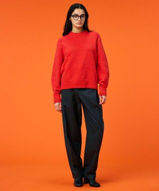 BEIGE， 【洗える】BERTAINA /  配色リンキングクルーネックニット Red Orange×Milk Tea